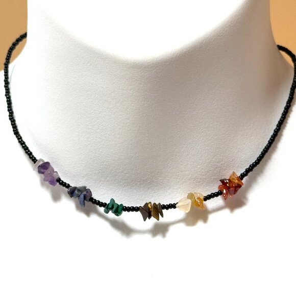 2/$20, Genuine Rainbow Multicolor Gemstone Beaded Short Choker Necklace - Picture 2 of 9